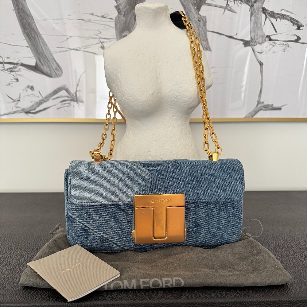 Tom Ford Denim T-Clasp Chain Shoulder Bag